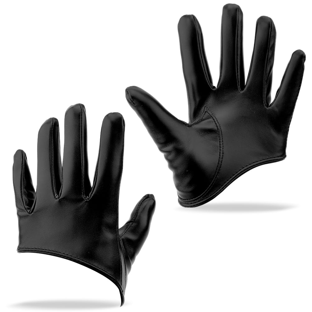 CALFOVERA 1 Pair Black Extra Short PU Leather Half Palm Finger Gloves for Women Fashion Costume Wet Look Soft Faux Leather Driving Dress Gloves for Halloween Party Cosplay Dance