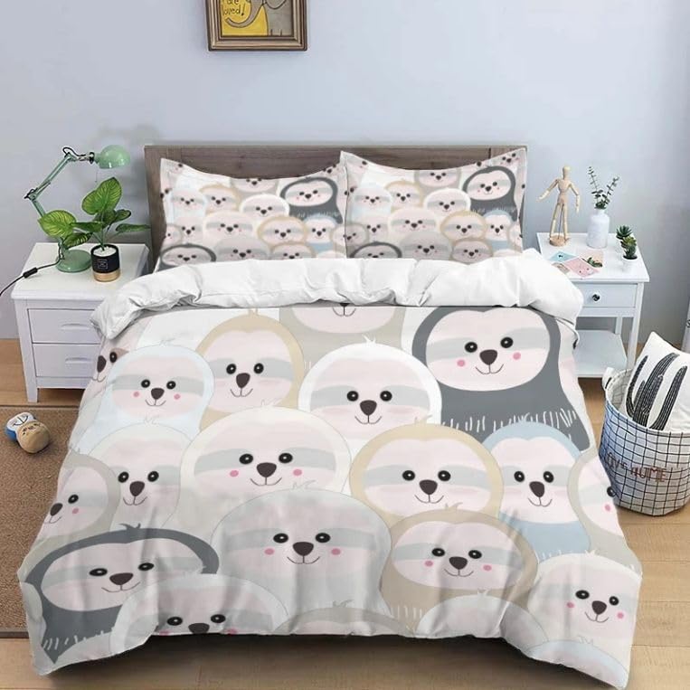 Housse de couette 140x200 microfibre anti-pli paresseux motif 3D sans repassage