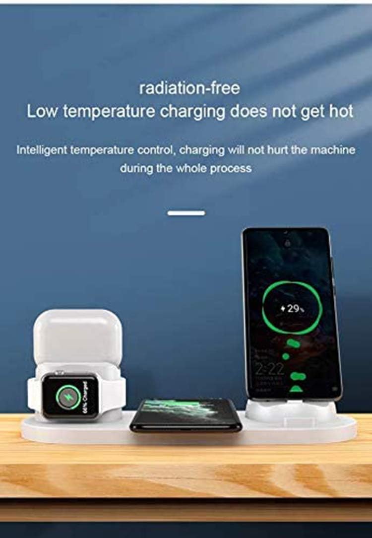 Super Brands 4 in 1 Wireless Charging Station for Apple Qi - Certified Fast Charging Dock Compatible with Apple Watch Airpods Pro iPhone 12, Adapter Included (White)
