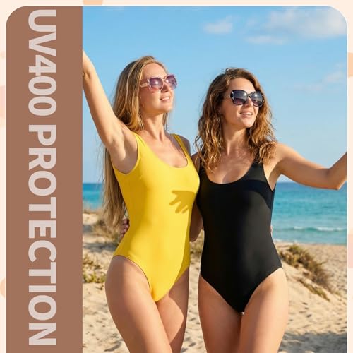Image of Women Oversized Sunglasses UV400 Protection Lens Sun Glasses | Lightweight Shiny Frame, Classic Trendy Design, Multiple Color Options for Walking, Driving, Shopping, Taking Photos