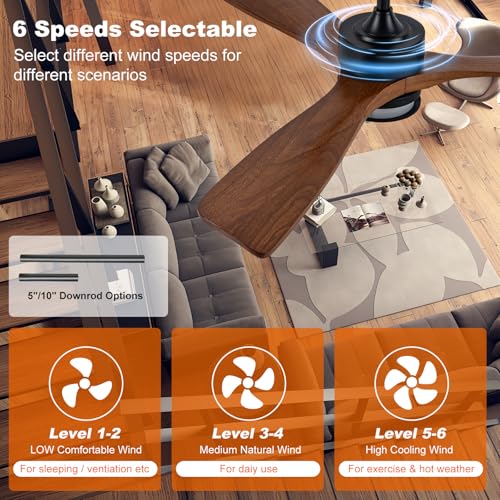 Image of 52 inch Outdoor Ceiling Fan with Light, 3 Walnut Solid Wood Blade, Remote Control, 3CCT Dimmable LED, Timer, 6-Speed Reversible Motor All-Weather Use for Living Room or Patio