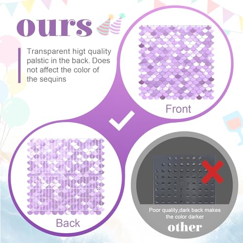 Image of Light Purple Shimmer Wall Backdrop 24 Panels Sequin Backdrop Photography Backdrops Wall Panels for Birthday Wedding Engagement Mermaid Wall Disco Backdrop Decoration
