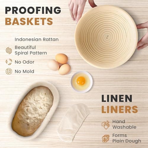 Panier de fermentation de pain et kit grattoir batteur à pâte pour levain