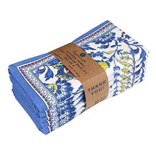 Image of FINGERCRAFT Kitchen Cloth 100% Soft High GSM Cotton Fabric Kitchen Towel, 20 x 30 Inches Perfect Size for Kitchen Uses, Set of 6, Multipurpose Use as Dish Towel, Bar Towel (Blue Floral)