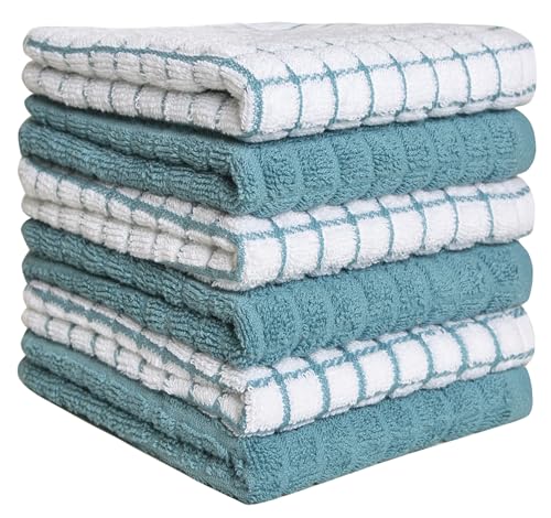 Image of Bumble Kitchen Towels (6 Pack) | 16 inch x 28 inch | 100% Cotton Dish Towels for Kitchen | 380 GSM | Soft, Highly Absorbent & Durable Dish Towels with Hanging Loop | Aqua