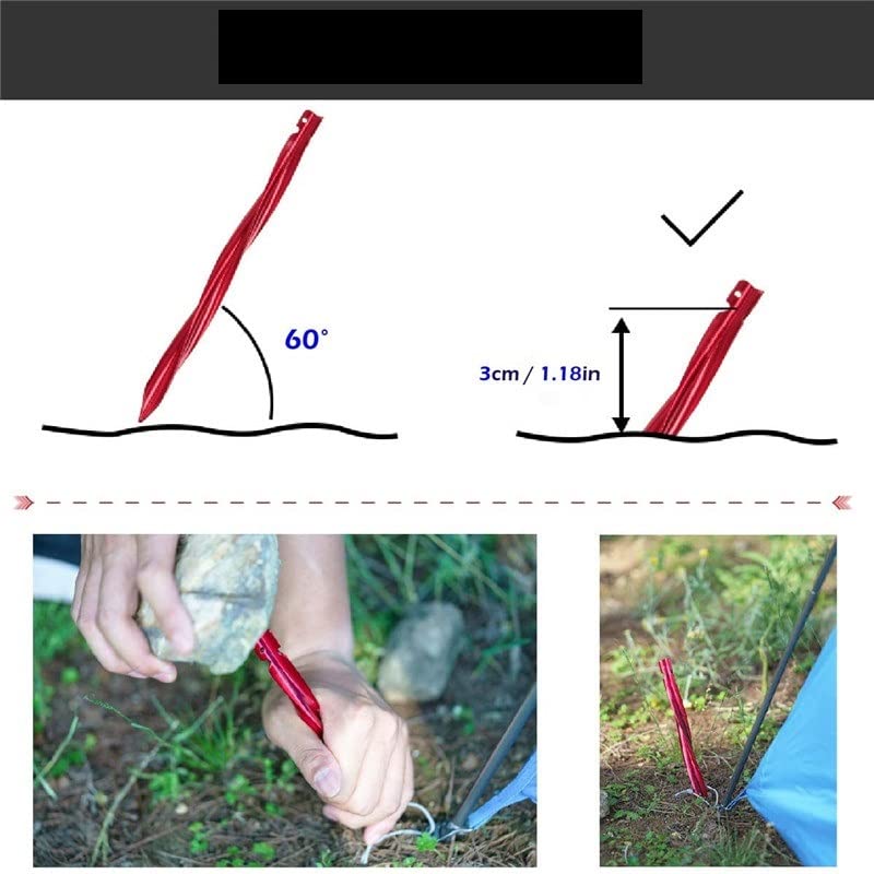 Picchetti per Tenda a Spirale in Lega di Alluminio da 10 Pezzi 25 cm con Corda, Accessori per Tende Resistenti per Pali, Campeggio, Attrezzatura per Escursionismo, Viaggi all'aperto (Nero)