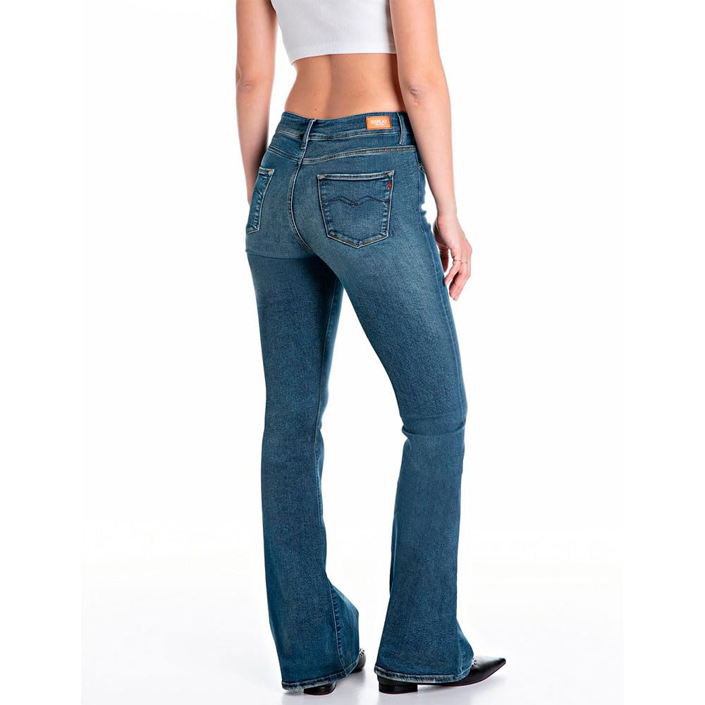 Replay Damskie dżinsy Flare Fit Joella, 009 Medium Blue, 32W / 32L
