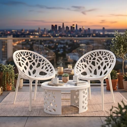 Image of Nilkamal Crystal Garden Patio Seating Chair and Table Set | 2 Chairs and 1 Table | Plastic Furniture for Indoor, Outdoor, Balcony, Cafe | Milky White