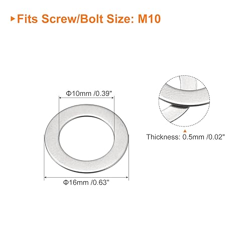 Vista 100 de uxcell Arandelas planas de acero inoxidable M3 304, 100 espaciadores planos ultrafinos de 0.118 x 0.197 x 0.004 in para tornillo de tornillo