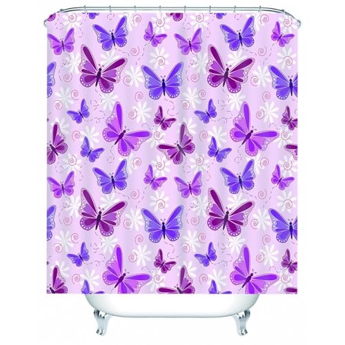 Rideau de douche violet fuchsia en polyester à motif papillons