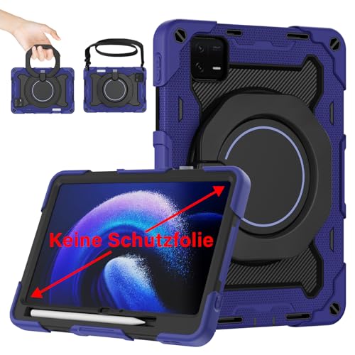 Coque Xiaomi Pad 6 antichoc pour éviter les casses avec bandoulière et support bleu ROISKIN