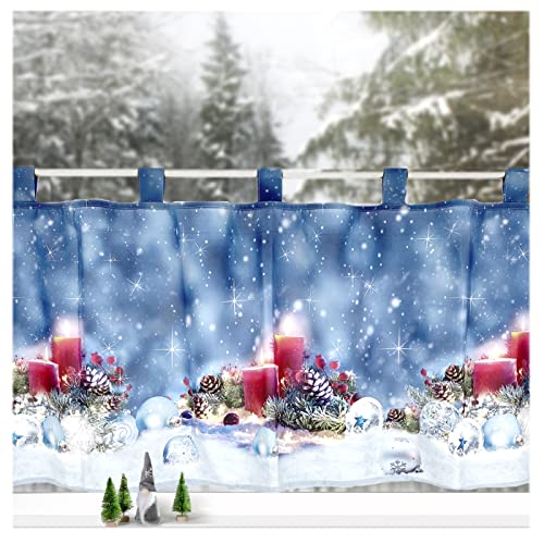 heimtexland ® Scheibengardine Weihnachten Dekoration Fenster-Deko Küchen Gardine 45x120 cm Typ651 (Kerzen 2)