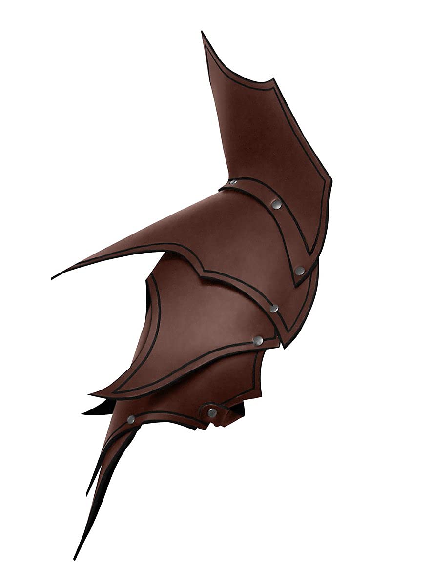 Andracor - Piastre a forma di fiamma - Armatura in pelle per spalle - Marrone - Fissaggio alla armatura - Accessori LARP Medioevo vichingo & Cosplay