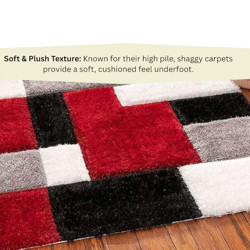 Image of Carpet for Hallway, Kitchen, and Modern InteriorsCarpetCozy Shag Runner for Living Room, Bedroom & Office Decor ETC Size 5x7 feet, Patten-Solid Red Box
