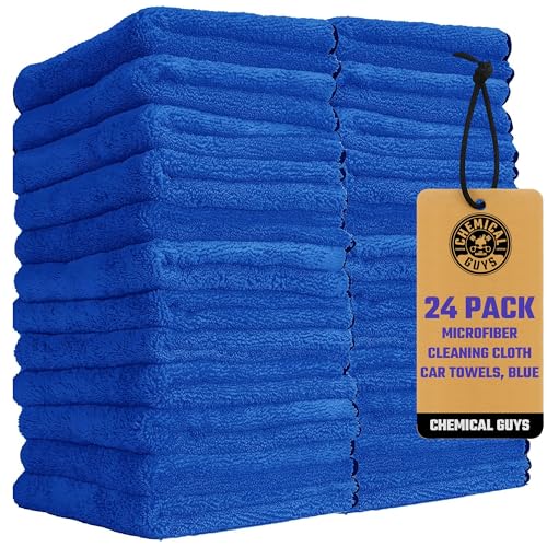 Chemical Guys Professional Grade Premium Microfiber Towels for Cars, Blue, 16' x 16', Ultra-Soft and Scratch-Free Car Detailing Cloths for Trucks, Motorcycles, and More - 24 Pack