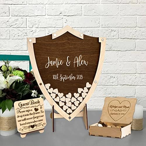 PRDECE Personalized Wedding Guest Book Alternative Baby Shower Guest Book Rustic Wood Bridal Shower Guest Book Wedding Decor (Heart Guest Book Dropbox Hearts - Brown)