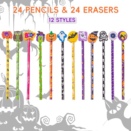 Lápices Halloween de madera x24 piezas con borradores miniatura 3