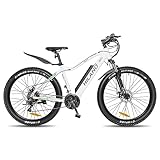 HILAND E-Bike 27,5'' Fat Tire E-MTB Elektrofahrrad Aluminium E-Mountainbike Shimano 21 Gänge & Hinterradmotor für Damen und Herren 25 km/h, Weiß