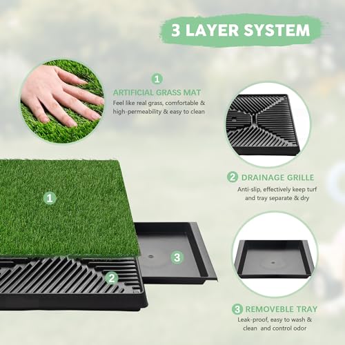 Image of Dog Grass Pad with Tray, 25 inch x 20 inch Dog Grass Potty Tray, Indoor Dog Potty | For Puppy Training, Reusable Artificial Pee Grass Pad Tray for Dogs, Outdoor Dog Toilet Pet Loo, 3-Layer System