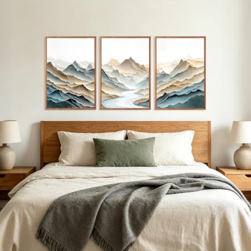 Image of CHDITB 3D Textured Mountain Wall Art, Neutral Earth Tone Landscape Decor