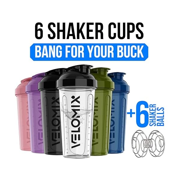 VELOMIX 6 Pack 28oz Shaker Cups for Protein Shakes, Blacks to Transparent - Image 2
