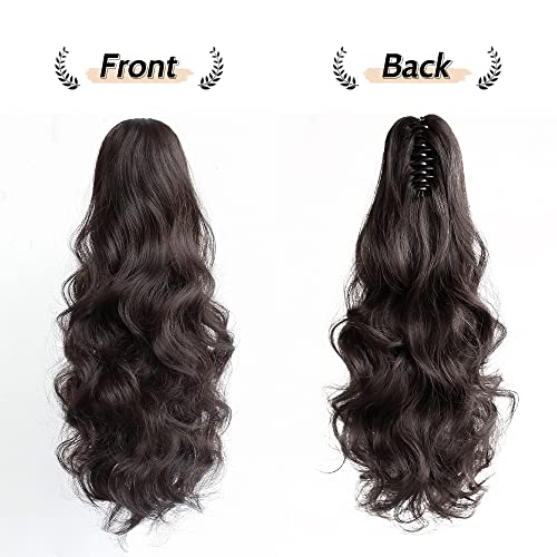 Strrid Pony Tail Hair Extainson, Ponytail Extension Claw Clip In Hair Extensions Ponytail 16" Wavy Ponytail Wig Curly Synthetic Fake Hair Daily Londe Hair Pieces For Women 6 Oz-Darkest Brown #TOP6