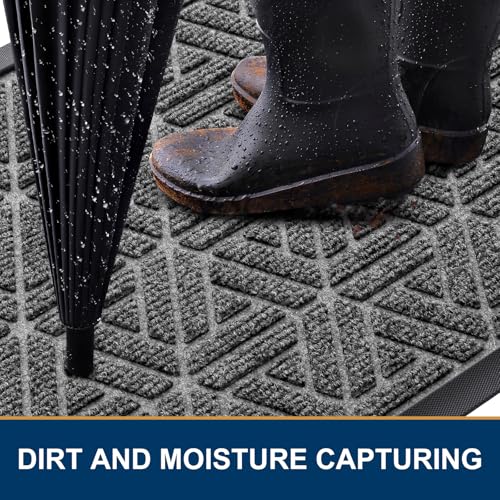 Smiry Front Door Mat Outside Entrance, Heavy Duty Natural Rubber Doormat, Trap Dirt and Moisture Easy Clean Low Profile Patio Porch Welcome Floor Mats for Entry, 29.5x17 Inch, Silver Grey