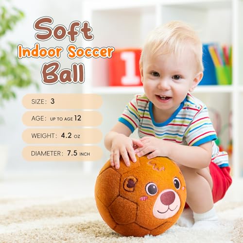 VangeBow Silent Indoor Soccer Balls for Toddlers 1-3, Inflatable Soft Plush Baby Toddler Soccer Ball Toys Gifts for 1 2 3 4 5 Year Old Boy Girl First Birthday Gift (Bear, Pump Include) - Image 4