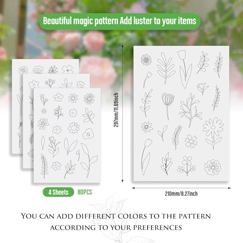 Image of Magibeads 80Pcs Flower Leaf Water Soluble Stabilizer for Embroidery Floral Patterns Adhesive Stick and Stitch Embroidery Transfer Paper for Hand Sewing Beginners