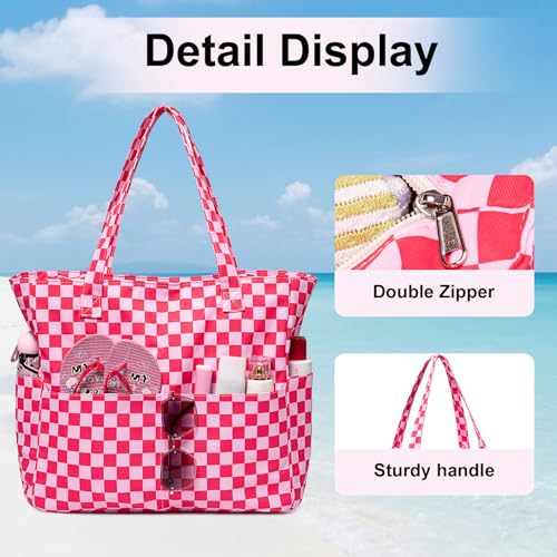 Image of LEDAOU Large Beach Tote Bag Women Waterproof Sandproof Zipper Beach Tote Bag for Pool Gym Grocery Travel with Wet Pocket | Sandproof