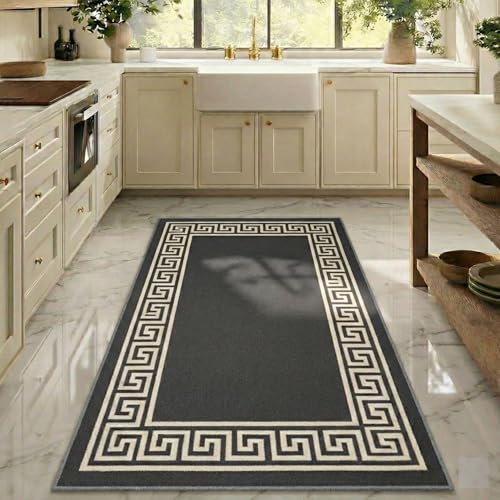 PHP Carpet Runners for Hallways Non-Slip Long & Wide Heavy-Duty Plain Super Absorbent Area Rugs, Stair Carpet and Kitchen Anti-slip Floor Mats - Greeky Rug (Dark Grey & Cream, 66 x 120 cm - S Runner)