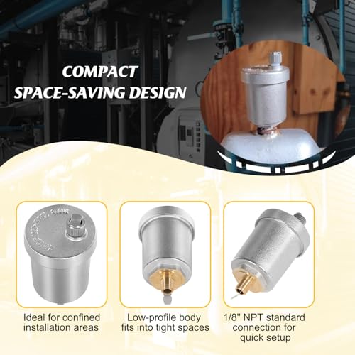 400-4 Float Air Vent, 1/8\" NPT Automatic Air Vent Valve, Compact Design for Hydronic Heating Systems, Boilers, Radiators & for Solar Hot Water - Thumbnail 6