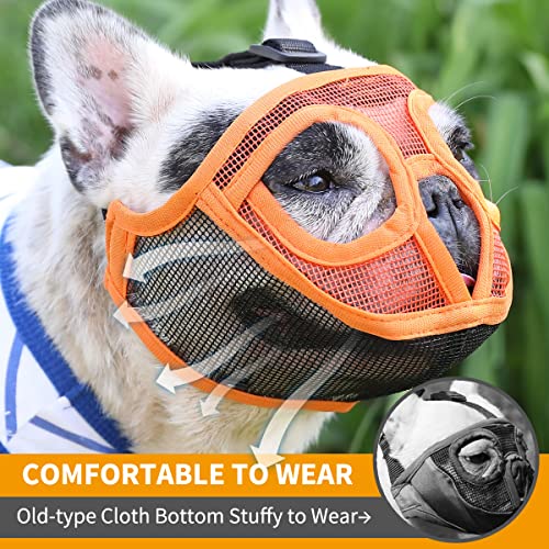 BARKLESS Short Snout Dog Muzzle, Breathable Mesh Flat Faced Muzzle for French Bulldog Shih Tzu and Pug,Mask Bulldog Muzzle for Biting Chewing Licking