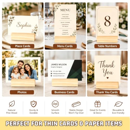 Image of 15Pcs 2.75x1.38 Inches Wood Table Number Stands, Wood Place Card Holders, Wooden Holders for Wedding, Ceremony, Birthday, Party, Home Decoration, Events (2mm Slots)