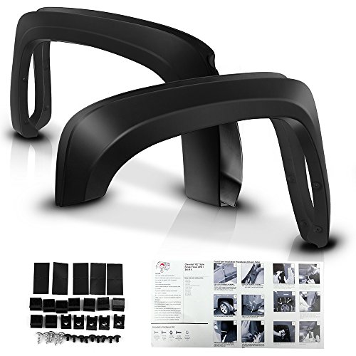 Fender Flare Compatible With 2007-2013 Chevy Silverado 1500, 69.3 Short Bed Factory Style Black PP Injection Right Left Wheel Cover Protector Vent By IKON MOTORSPORTS, 2008 2009 2010 2011 2012