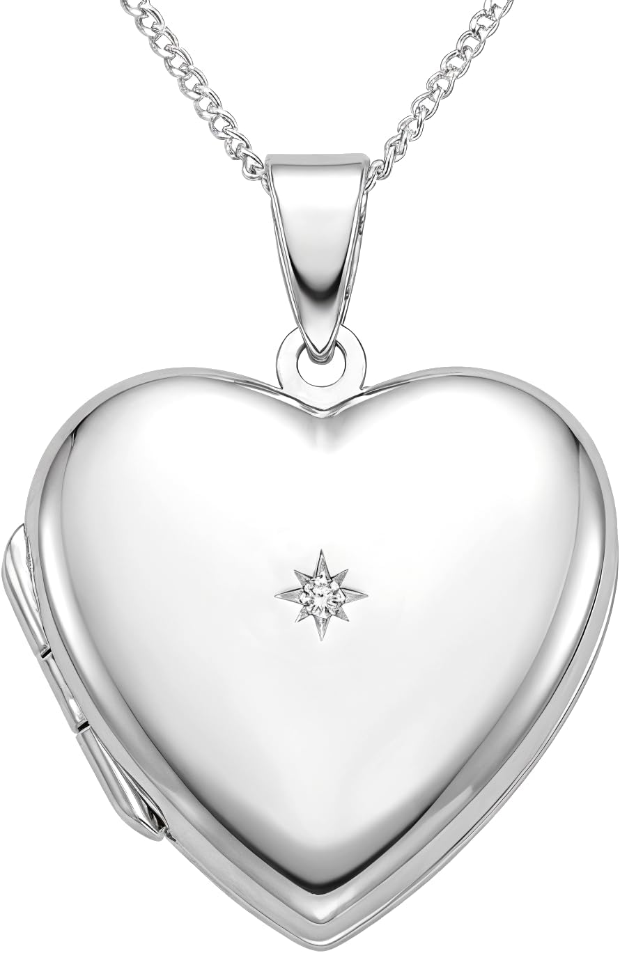 925 Sterling Silver Locket Necklace for Women - Girls 2 Photo Locket - 20mm x 20mm Diamond Heart Locket with 18" Silver Chain & Jewellery Gift Box