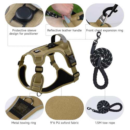 Hundegeschirr Mittelgroße Hunde, Wefaly Reflektierendes Verstellbare Geschirr Hund ohne Zug & Würgen Weich Atmungsaktiv Brustgeschirr mit Gepolstert Grifff für Kleine Mittlere Große (Kaki, M)