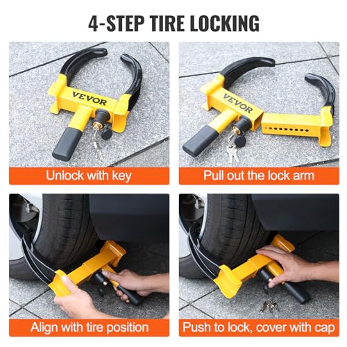 Image of VEVOR Universal Wheel Clamp Lock, 2 Pack Adjustable Anti-Theft Tire Lock, Heavy-Duty Steel for ATV SUV Car Golf Cart Boats Motorcycles, with 6 Keys