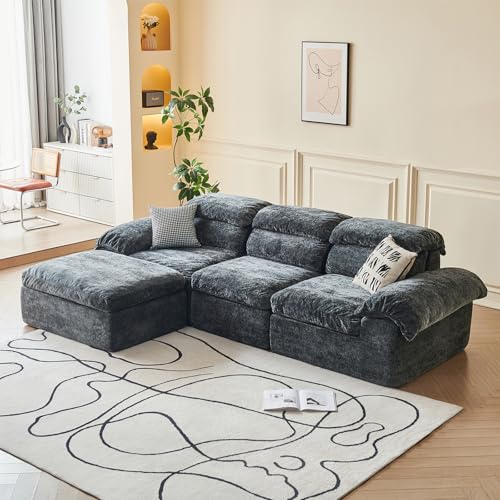 Ayovoch 115.7" L Shaped Modular Sectional Sofa with Ottoman, Cloud Boneless Couch, Upholstered Sofa in a Box, Flexible Module Combination for Living Room, No Assembly, Grey