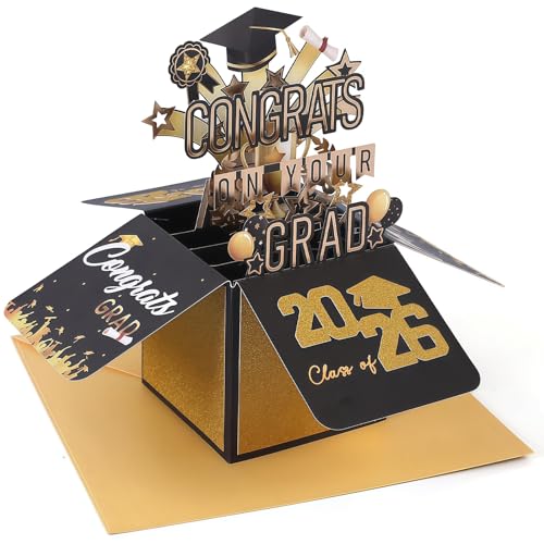 Graduation Card 3d Pop Up Graduation Cap Greeting Cards Black And Gold With Envelope For University College High School Graduations Gift For Classmates And Teachers Party Favors