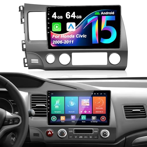 4G+64G Car Radio Stereo for Honda Civic 2006-2011: Upgrade Android 15 10.1 1280 * 720 Touchscreen Wireless CarPlay & Android Auto Bluetooth 5.4 WiFi 6 GPS FM RDS EQ SWC 1080P Backup Camera