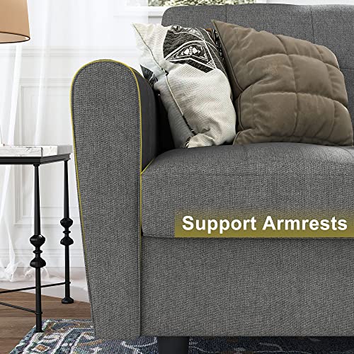 Honbay Reversible Sectional Sofa Couch Modern Upholstered L Shaped Sofa With Cup Holders & Storage Console, Left Or Right Side Chaise Sectional Sofa For Living Room Office, Grey #TOP2
