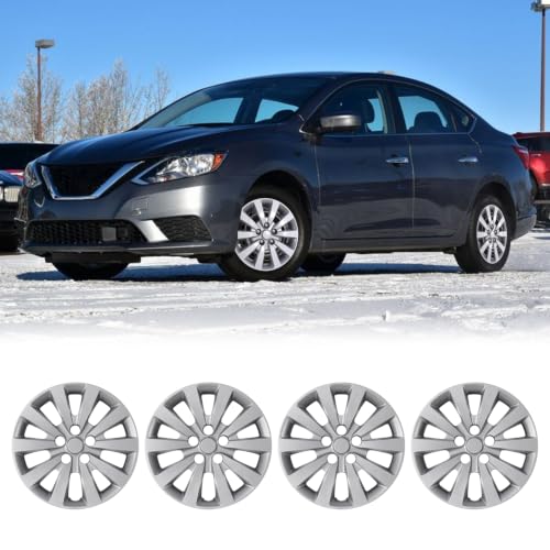Image of Winjet 16 inch Hubcaps for 2013-2019 Nissan Sentra & 2011-2017 Nissan Leaf Wheel Rim Covers, [Only Fit Iron Hub & Steel Wheel] Heavy Duty PP Material Snap On Installation (16 Inch Set of 4, Lacquer)