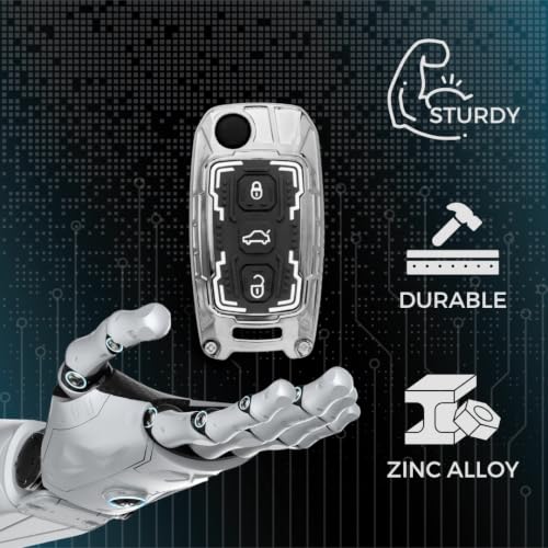 Image of KEYCEPT Premium 3 Button Remote flip Key Shell Compatible for Skoda Octavia, Laura, Superb, Fabia, Rapid, Polo, Vento, Jetta, Ameo, Passat. (Metal Armor)
