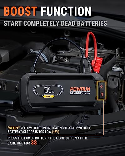 Powrun P-ONE PRO Jump Starter, 2500A Portable Jump Box, Car Jump Starter Battery Pack for up to 8.5L Gas and 7.0L Diesel Engines, 12V Car Battery Jump Starter with Carry Case - Thumbnail 3