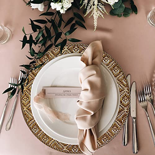 Spsyrine Faux Rattan Charger Plates Antique Gold, Rustic Set Of 6 Elegant Round Plastic Plate Chargers For Dinner, Decorative For Events And Parties. #TOP4