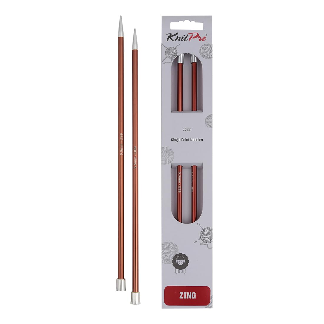 KnitPro Zing Single Pointed Needles 14" (35cm) | 5.50mm