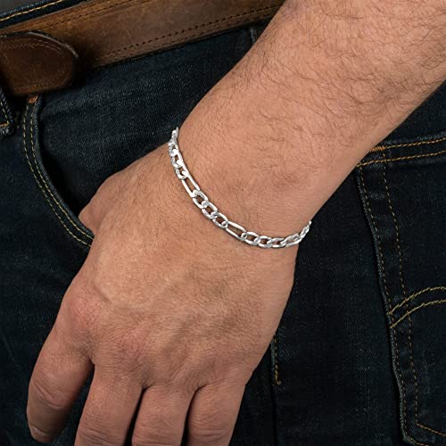 BRIJEWNES 925 Sterling Silver Clasp 4/5mm Figaro Chain Bracelets for Men Women Solid Diamond Cut Figaro Chain Mens Bracelet Chain Bracelets for Men Jewelry Men Gifts4