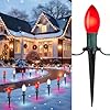 Frosted C9 Christmas Lights Outdoor, 25.7 Ft Christmas Pathway Lights with 20 LED Bulbs and Stakes, Connectable Christmas Yard Decorations Walkway Sidewalk Holiday, Red and White