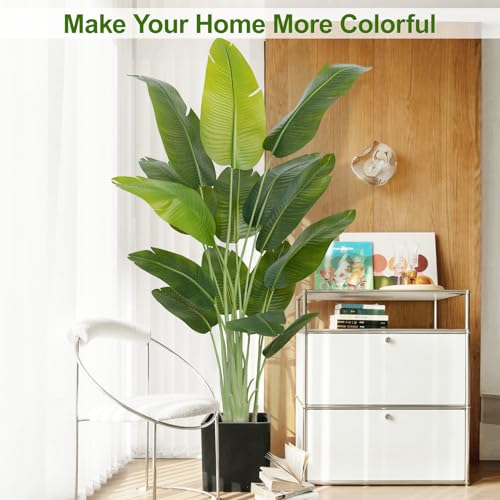 Image of Lifelike Bird of Paradise Artificial Plant,6.6ft Faux Banana Leaf Tree with 15 Trunks - Perfect Indoor Silk Floor Plant for Home Decor in Living Room, Office, and Bedroom (Set of 2)
